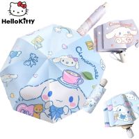 Sanrio ฝนตกหรือมีแดดร่มไวนิลลายการ์ตูน Cinnamoroll แบบอัตโนมัติพกพาพับได้ใช้งานได้ทั้งสองแบบครีมกันแดดป้องกัน UV