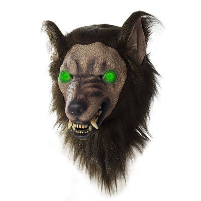 Wolf Head Animal Latex Wolf Head Horror Mask Headgear Brown Hair Halloween Cosplay Masks Adult Props