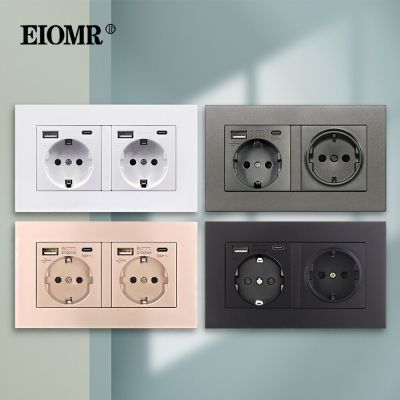 EIOMR EU Standard USB Socket  with Type C Charging Port Outlet  16A AC 110~250V 146mm * 86mm Double Frame Wall USB Power Socket