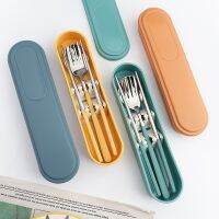 Portable Cutlery Spoon Fork Chopsticks Lunch Tableware with Box Fixed Buckle 304 Stainless Steel Dinnerware Kitchen Accessories