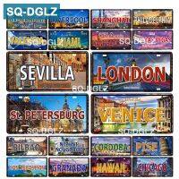 Vintage European City ป้ายทะเบียนดีบุกป้ายโลหะบาร์ตกแต่งผนังตกแต่งบ้านภาพวาด Plaques Art โปสเตอร์- [SQ-DGLZ]