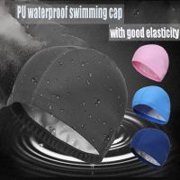 PU swimming cap for men and women, waterproof, high elastic ear protection, long hair, bule head, hot spring swimming cap