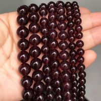 Natural Stone Smooth Dark Red Garnet Chalcedony Jades Loose Beads 15" Strand 6 8 10 12 MM Pick Size For Jewelry Making Electrical Connectors