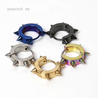 Rock Punk Gothic Style Men Stainless Steel Taper Hoop Spike Stud Earrings 5 Color 1 Pcs