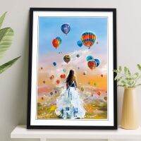 ◐ Needlework 11CT Cross-stitch Kits for Embroidery Hot Air Balloon Girl Cross Stitch Portrait Patterns Printed Canvas Home Decor