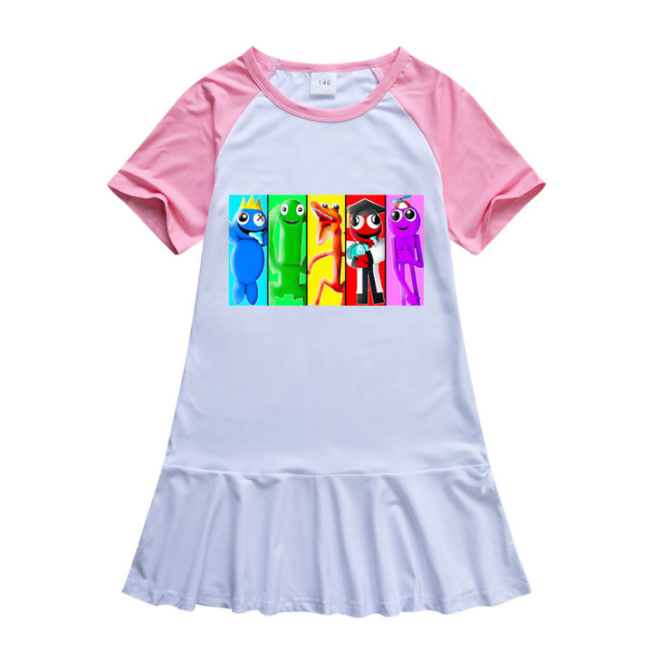 rainbow-friends-ชุดเดรสชุดเจ้าหญิงฤดูร้อนแขนสั้นสำหรับเด็กผู้หญิง-ชุดเดรสเสื้อยืดเด็กเดรสเด็กอัดพลีทน่ารักและหวานสำหรับเด็กผู้หญิง0000