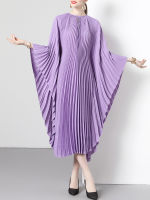 XITAO Dress Temperament Pleated Loose Bat Wing Sleeve Dress