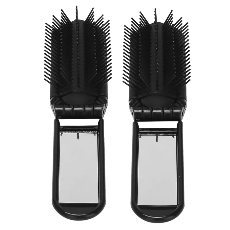 2X Portable Travel Folding Hair Brush with Mirror Compact Pocket Size Comb-Black  | Lazada