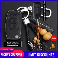 Chenjie หนังคุณภาพสูงสำหรับ Ford Key Cover Remote Key Case พร้อม Key Holder Fod รถโลโก้พวงกุญแจ Fiesta Focus 2 Ecosport Kuga Escape Falcon B-Max C-Max Eco Sport