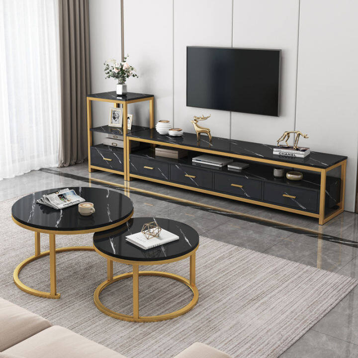 dhomefurniture-โต๊ะกลาง-โต๊ะลายหินอ่อน-coffee-table-โต๊ะข้างโซฟา-โต๊ะกลมกาแฟ-โต๊ะกาแฟ-สไลต์นอร์ดิก-โต๊ะกลมสองชั้น-แยกออกจากกันได้-ลายหินอ่อน