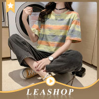 LEAShop ?  เสื้อยืดลายทางสีสันสดใส ? ลุคสตรีท  เสื้อยืดงานสวย เรียบง่าย นุ่มนวล ⛱ ?