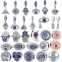 100% 925 Sterling Silver Blue Palm Eye Style Shiny Luxury Beads Fit Original Pandora Charms Bracelet Necklaces DIY Women Jewelry