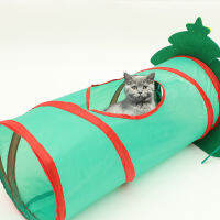 Qifull Pet Cat Tunnel Toy Kitten Tunnel Plaything ของเล่นแบบโต้ตอบสัตว์เลี้ยง Xmas Tree Shape Tunnel Toy