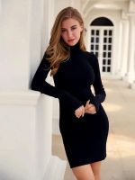 Black Dress Women Clothes Wearing Sexy Night Club Bodycon Turtleneck Dresses Tight Buttocks Female Vestido Spring Autumn платье