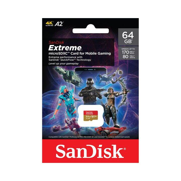 sandisk-extreme-gaming-microsdxc-sqxah-64gb-v30-u3-c10-a2-uhs-i-170mb-s-r-80mb-s-sdsqxah-064g-gn6gn-เมมโมรี่การ์ด-ไมโครเอสดี-การ์ด