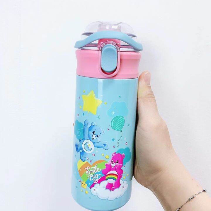 cai-cai-carebears-500ml-กระติกน้ำเก็บอุณหภูมิ-รูปแบบการ์ตูน-304-สแตนเลส-มีหลอดดูด