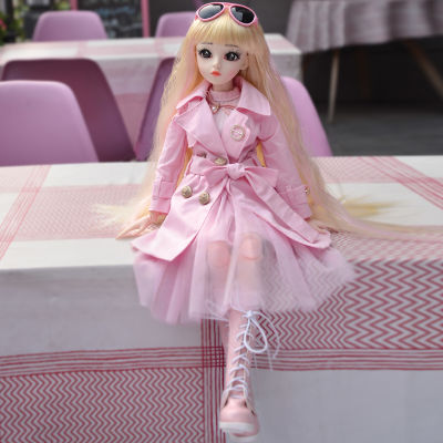 23.6 BJD SD Doll 18 Ball Joints Dolls with Pink Dress and Jacket Princess Vinyl Reborn Baby Doll Girl Gift