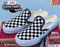 มาใหม่พร้อมส่ง?รองเท้าเปิดส้นVan Classic Slip-On Checkerboard White Black+Box รองเท้าลำลอง รองเท้าผ้าใบชายและหญิง งานหิ้ว100% G25A031