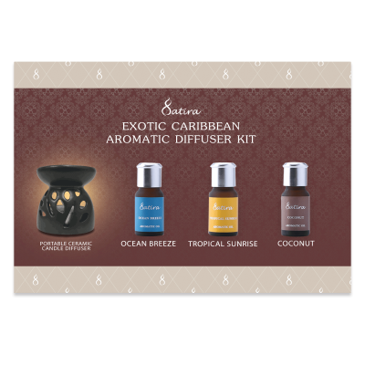 Satira EXOTIC CARIBBEAN AROMATIC DIFFUSER KIT ชุดน้ำมันหอมระเหย ประกอบด้วย กลิ่นผลไม้  กลิ่นโอเชี่ยนบรีซ กลิ่นมะพร้าว