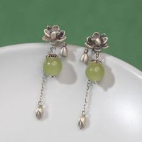 "Huan" Two Generation Huan 925 Silver Jade Earrings Temperament Long Retro Ethnic Style Earrings Gift Shows Thin Ancient Style 3M8A