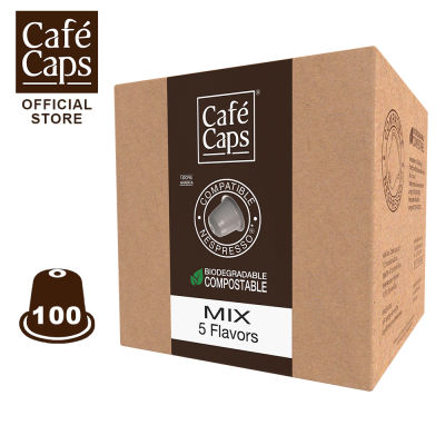 Cafecaps - แคปซูลกาแฟ Nespresso Compatible MIX 100 (1 กล่อง X 100แคปซูล) - ผสมกาแฟคั่วเข้ม- กลาง 5 รสชาติ; Ristretto, Intenso, Cremoso, Doi Chang and Delicato - แคปซูลกาแฟใช้ได้กับเครื่อง Nespresso เท่านั้น