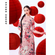 Áo dài Thỏ Ngọc Vọng Đào phối quần hồng đất 2AD1006 ADOREDRESS