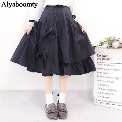 Preppy Style Women Lolita Tutu Skirt Mori Girl Gothic Black Bow Tiered Skirt Japanese Harajuku Kawaii Cosplay Skirts Womens
