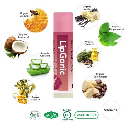 Lipganic ลิปบาล์มย้อมสีออร์แกนิก  พลัม ทรีทเมนต์ Plum Tinted Organic Lip Balm (4.25g)