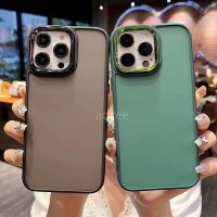 เคสหลังใสขอบสี ขอบสีกล้อง ผิดด้าน สำรับรุ่น iPhone 15 pro max 15plus เคสกันหระแทก ผิวด้าน ขอบกล้อง