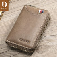 DIDE Mini Coin Purse Wallet Man Genuine Leather vintage Zipper Business Mens Large capacity Card Holder Male Wallets Khaki