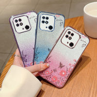 เคส10C ชุบหรูหราสำหรับ Xiaomi Redmi เรดมี่10C ลายดอกไม้ผีเสื้อมี TPU นิ่มใสแวววาวมีแวววาว