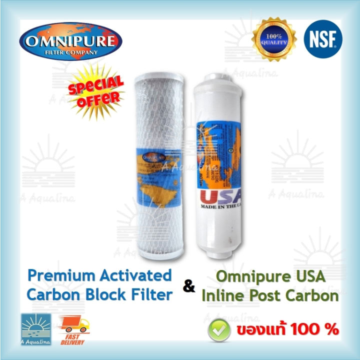 ไส้กรอง Omnipure คาร์บอนจับคู่+ USA Inline Post Carbon  T33