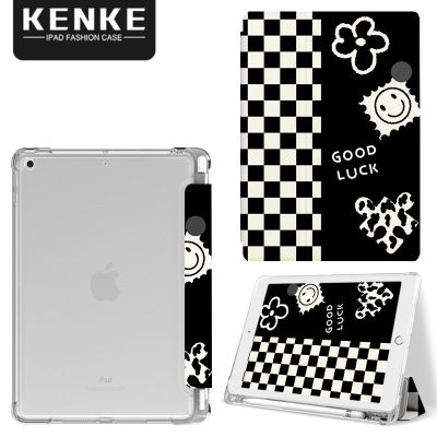 KENKE iPad กรณีการ์ตูนน่ารัก Checkerboard โปร่งใสซิลิโคนนุ่ม iPad สำหรับ iPad 2020 Air4 Pro 11 12.9 2020 2021 Mini 6 Mini 5 iPad 7th 8th 9th Generation iPad 5th 6th 2017 2018 Pro 10.5 Air 3กรณีกล่องดินสอกันตก