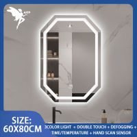 60X80CM ไม่สม่ำเสมอ Hexagon Wall Mount Mirror สมาร์ทกระจกกันน้ำ Defogging ห้องอาบน้ำไฟ LED กระจกห้องน้ำห้องอาบน้ำ Toilet Hotel