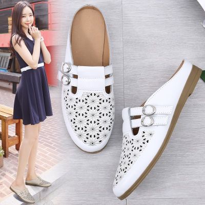 ✢ Women‘s Hemp Half Slipper Leather Casual Slip-on Loafers Man Flat Shoes