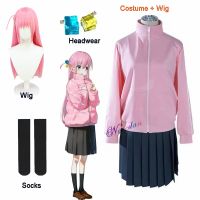 Hitori Bocchi The Rock Gotou Hitori Cosplay Costume Anime Girls JK Uniform Pink Hoodie Jacket Wig Headwear Halloween Women Dress