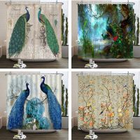 Peacocks Shower Curtains Chinese Birds Feather Bathroom Curtains 3d Retro Flower Waterproof Polyester Bath Screen With Hooks