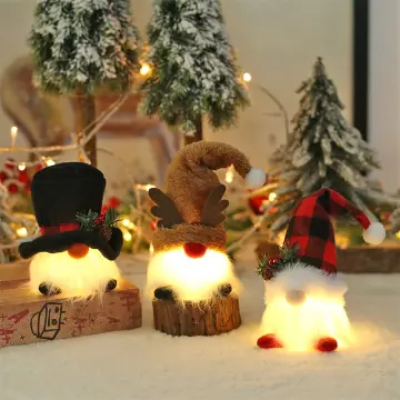 Gloween Christmas Gnomes Santa Decorations, Lighted Handmade Swedish Tomte,  Light Up Plush Elf Holiday Present Gift Scandinavian Tabletop Christmas