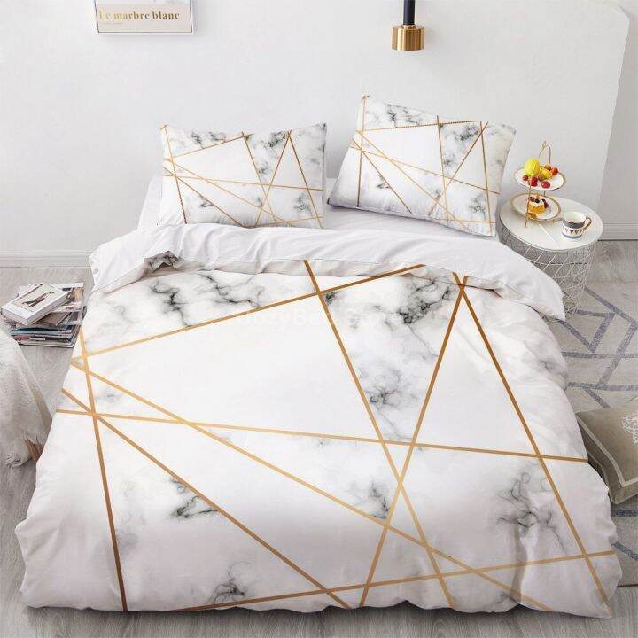 White Gold Marble Pattern Bedding Set Modern 3d Duvet Cover Sets