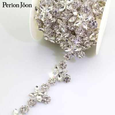 【YF】 1 yard shine flower diamond rhinestone trim plating silver flatback glass crystal decorative chain clothing accessories ML097