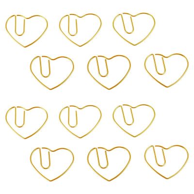 200 Pieces Love Heart Shaped Small Paper Clips Bookmark Clips for Office School Home Metal Paper Clips Golden