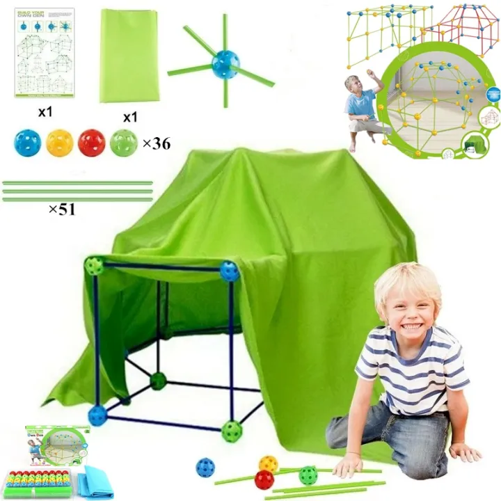 DIY Kids Building Tent Block House Kit Construction Fort For Boys Game ...