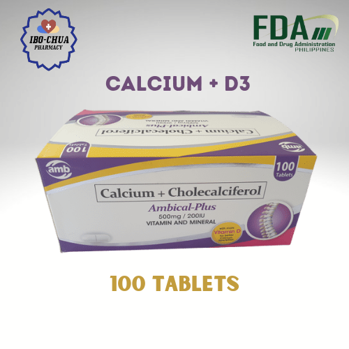 Calcium + Vitamin D3 (Ambical-Plus) 500mg/200IU- 100 tablets | Lazada PH