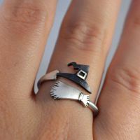 Fashion Halloween Witch Hat Broom Pumpkin Ring Sets for Women Silver Color Cute Unique Knuckle Rings Girls Trendy Jewelry