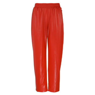 Streetwear Inspiration Kylie Jenner Red Varnished Leather Trousers Baggy High Waist Shiny Sweatpants With Zip-Fastening Pockets
