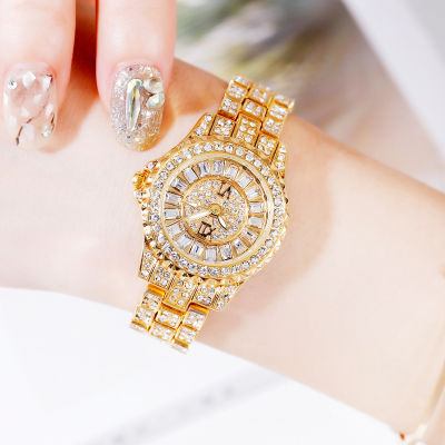 นาฬิกาแฟชั่นผู้หญิง2022นาฬิกากันน้ำสายเหล็กประดับเพชรยิปโซรุ่นใหม่นาฬิกาแฟชั่นแมตช์ชุดง่าย