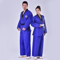 Colorful Taekwondo Uniform Men Unisex Coach Suit Blue Black Yellow Belt Karate Judo Dobok Women WTF Clothes Long Sleeve Kids TKD