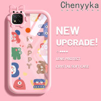 เคส Chenyyyka สำหรับ Xiaomi Redmi 9C NFC POCO C31การ์ตูนแฮปปี้มอนสเตอร์น้อยผูกโบว์รูปแบบเคสนิ่มทนต่อการขัดถูเคสโทรศัพท์โปร่งใสฝาครอบป้องกันเลนส์กล้องถ่ายรูปซิลิก้าเจล TPU