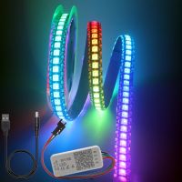 แถบไฟ Led WS2812B ที่มีตัวควบคุมบลูทูธ SP110E USB WS2812 30/60/144พิกเซล/M RGB สามารถระบุที่อยู่รายบุคคลได้ DC5V ชุดไฟแอลอีดี