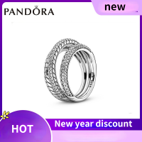 แพนดอร่า 925 เงิน สามแหวน pavé pavé โซ่กระดูกงู แหวน ของขวัญโรแมนติก สุภาพสตรี ring Pandoraˉ 925 Silver Three Rings Pavé Pavé Snake Bone Chain Ring 199083C01 Romantic Gift Womens Ring